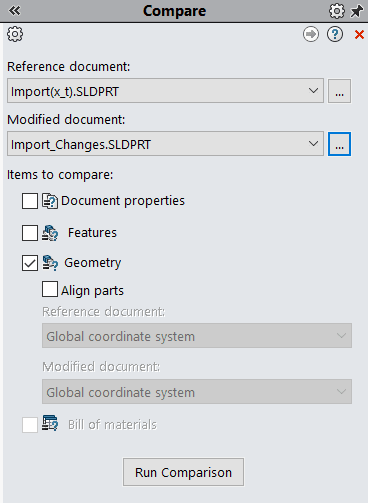 solidworks compare geometry, SOLIDWORKS Free Tools &ndash; Utilities &ndash; Compare Geometry